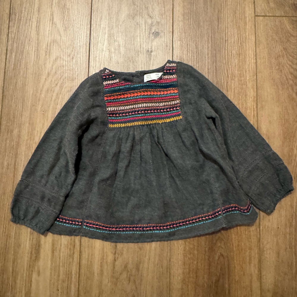 Zara Baby Embroidered Charcoal Top